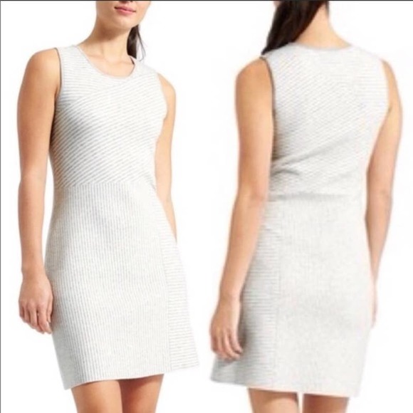 Athleta Dresses & Skirts - Athleta Chills And Valleys Gray White Striped Sleeveless Sweater Dress Size M